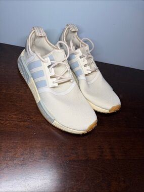 adidas Cream Sneakers with Light Blue Stripes